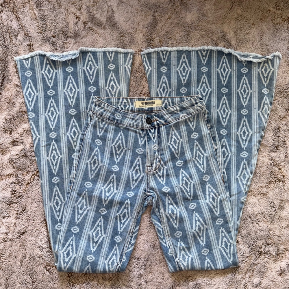 Aztec-Pattern Light Blue Women's Jeans